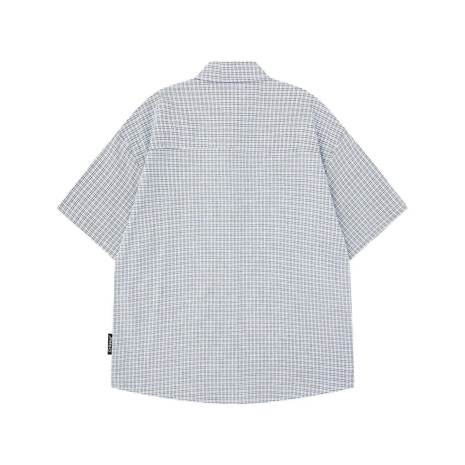 Retro Japanese Cartoon Dog Embroidery Plaid Double Collar Design Short Sleeve Cotton Shirt for Men And Women Couple Style Cas...