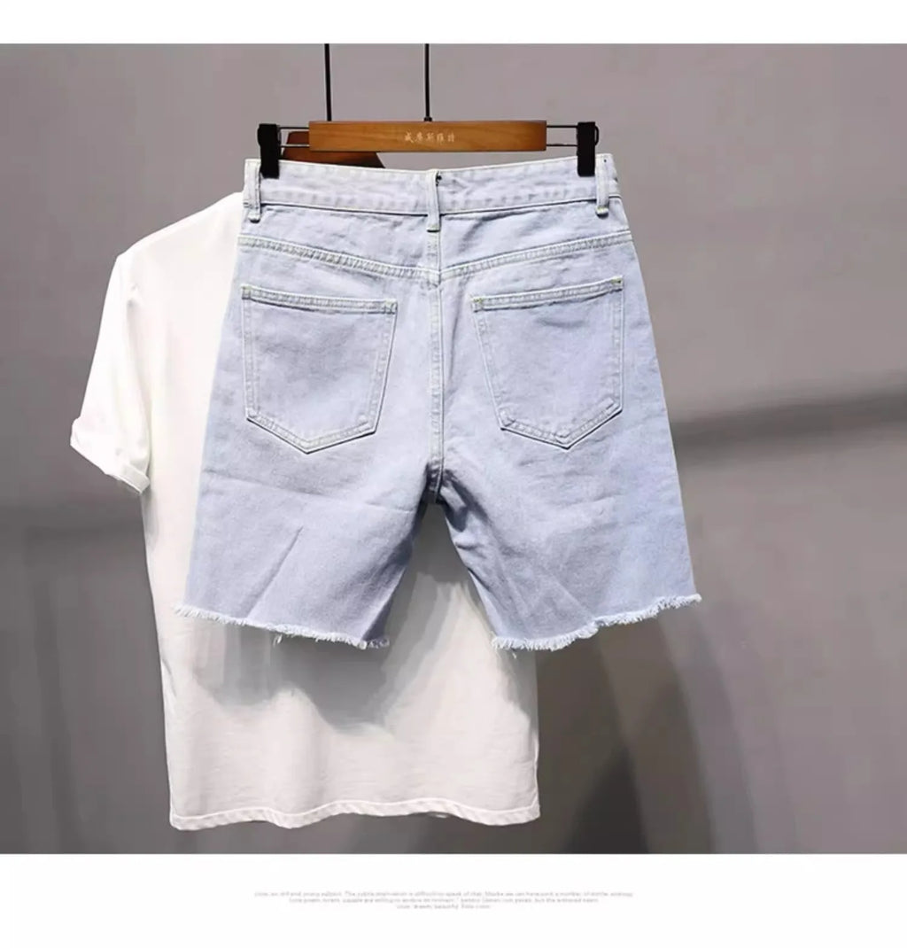 Hip Hop Cartoon Streetwear Polar Big Boy Shorts Y2K Pants Graphic Embroidery Retro Blue Denim Gym Shorts Men Basketball Shorts