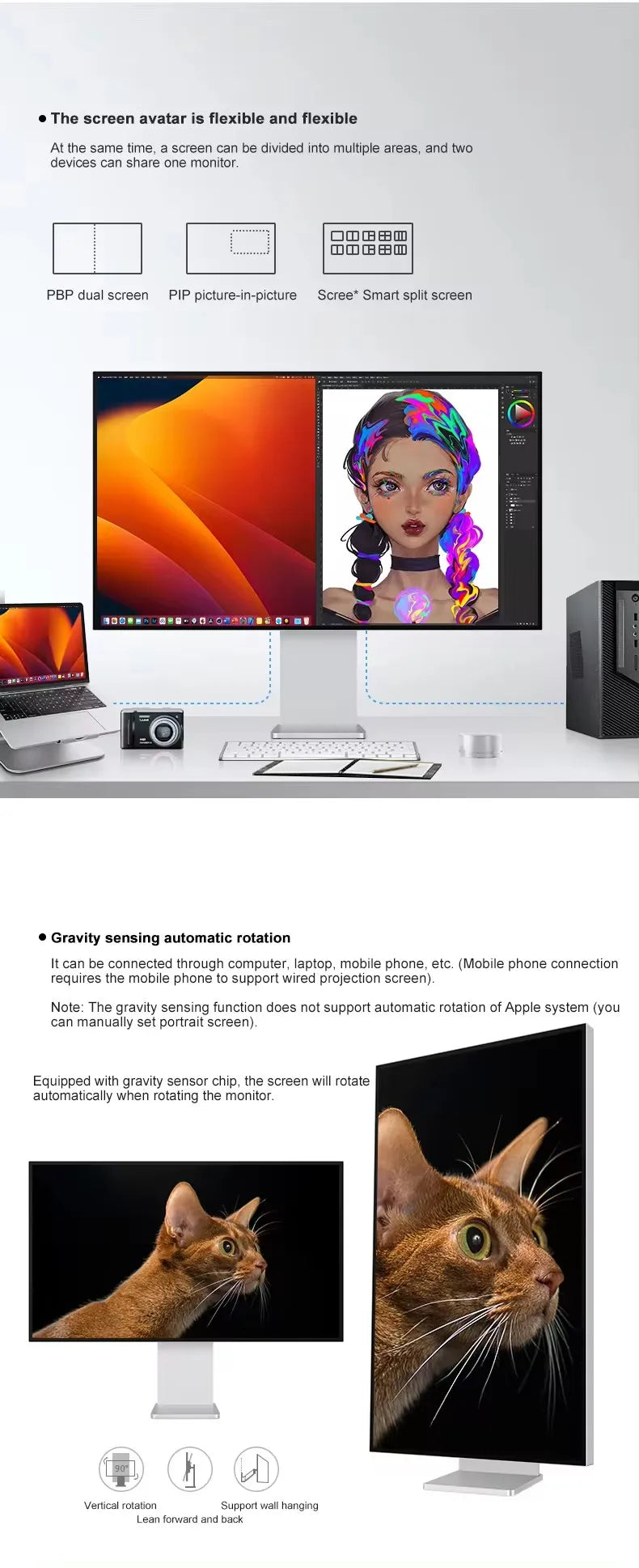 32 Inch LED Monitor 4K 3840*2160 HDR10 Feature 60Hz USB-C FOR MAC 100W HDR10 139PPI matt screen Display kuycon P32UB hole style