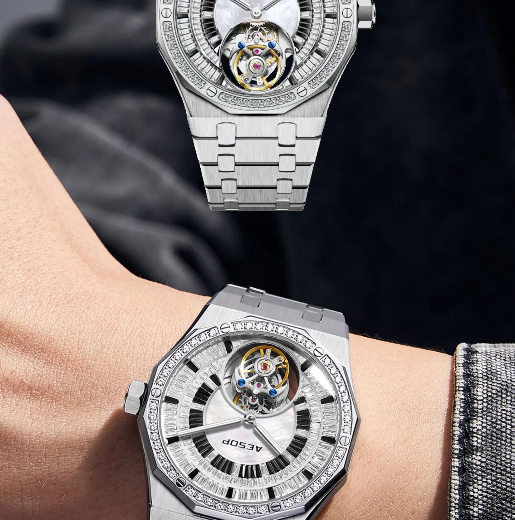 AESOP Automatic Tourbillon Mechanical Skeleton Watch For Man Watches Waterproof Wristwatches Sapphire Mirror Diamond luxury new