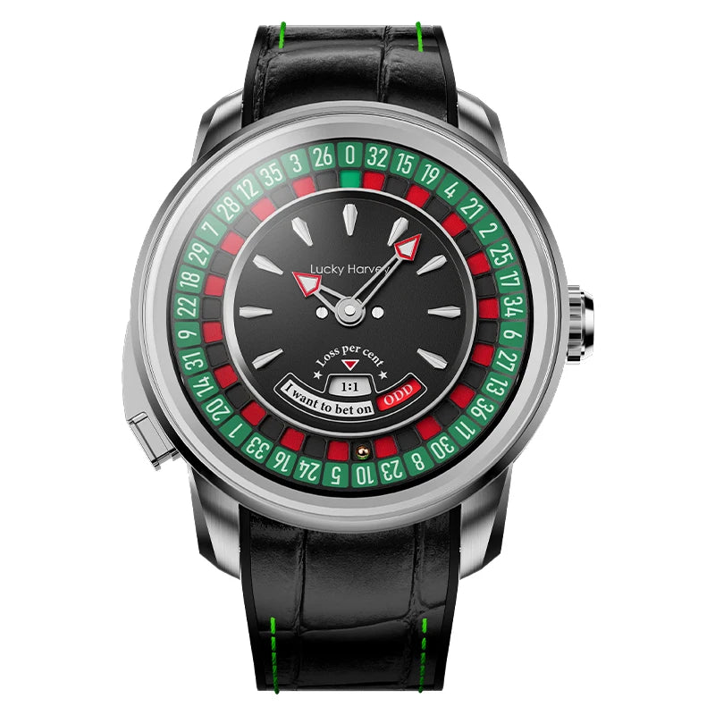 Lucky Harvey Player Series Mechanical Watches for Men European Roulette Game Dial Automatic Movement Funny Design Party Watch
