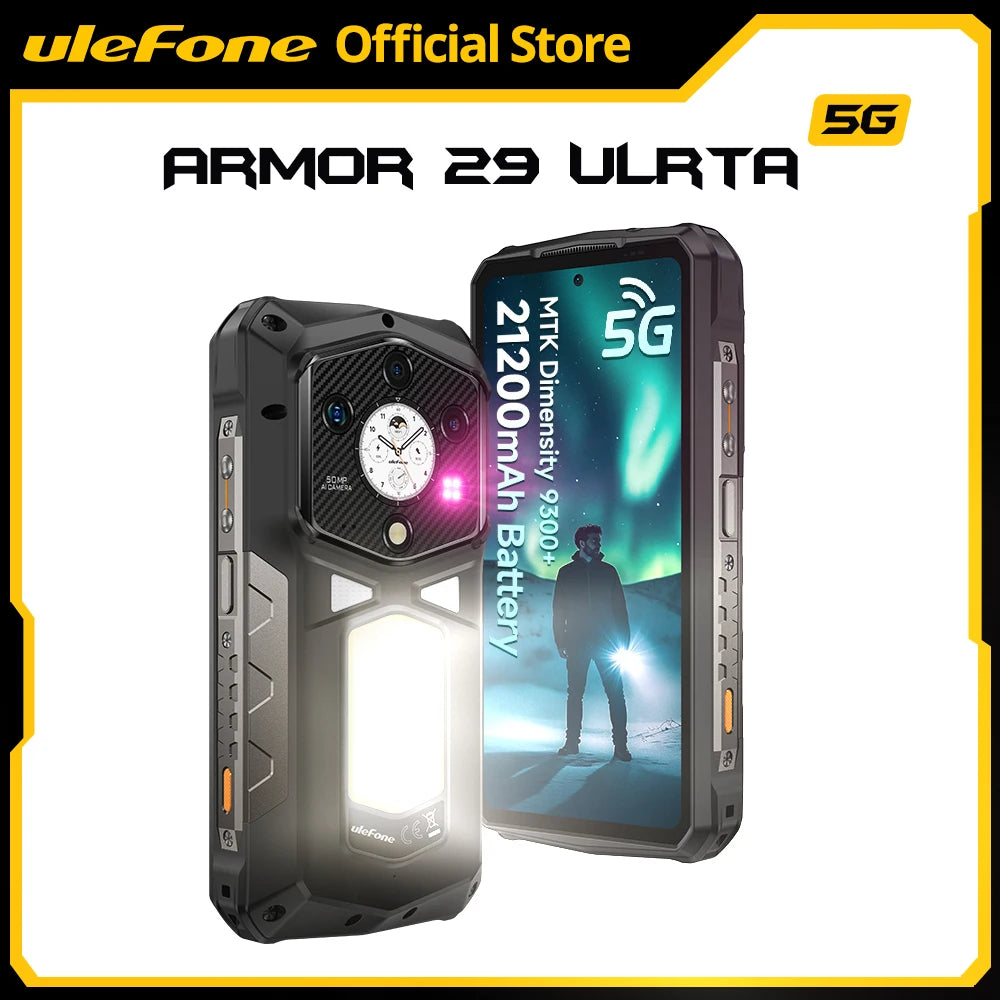 World Premiere Ulefone Armor 29 Ultra 5G AI Rugged Phone Dual Screen Dimensity 9300+21200mAh 120Hz 1TB ROM 64MP, NFC, Android 15