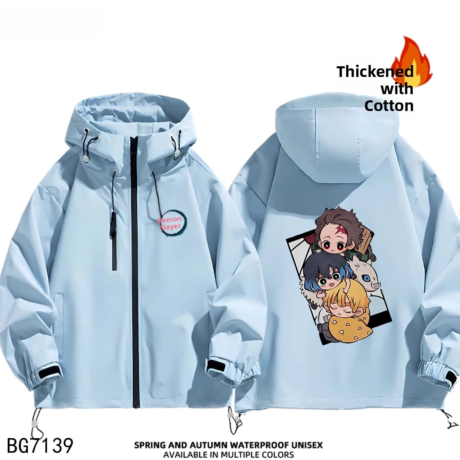 Ruike Men's Thiened Cotton Hooded Jaet Casual Outdoor Waterproof Spring Autumn Winter Anime Ghost Slayer Coat Jaet