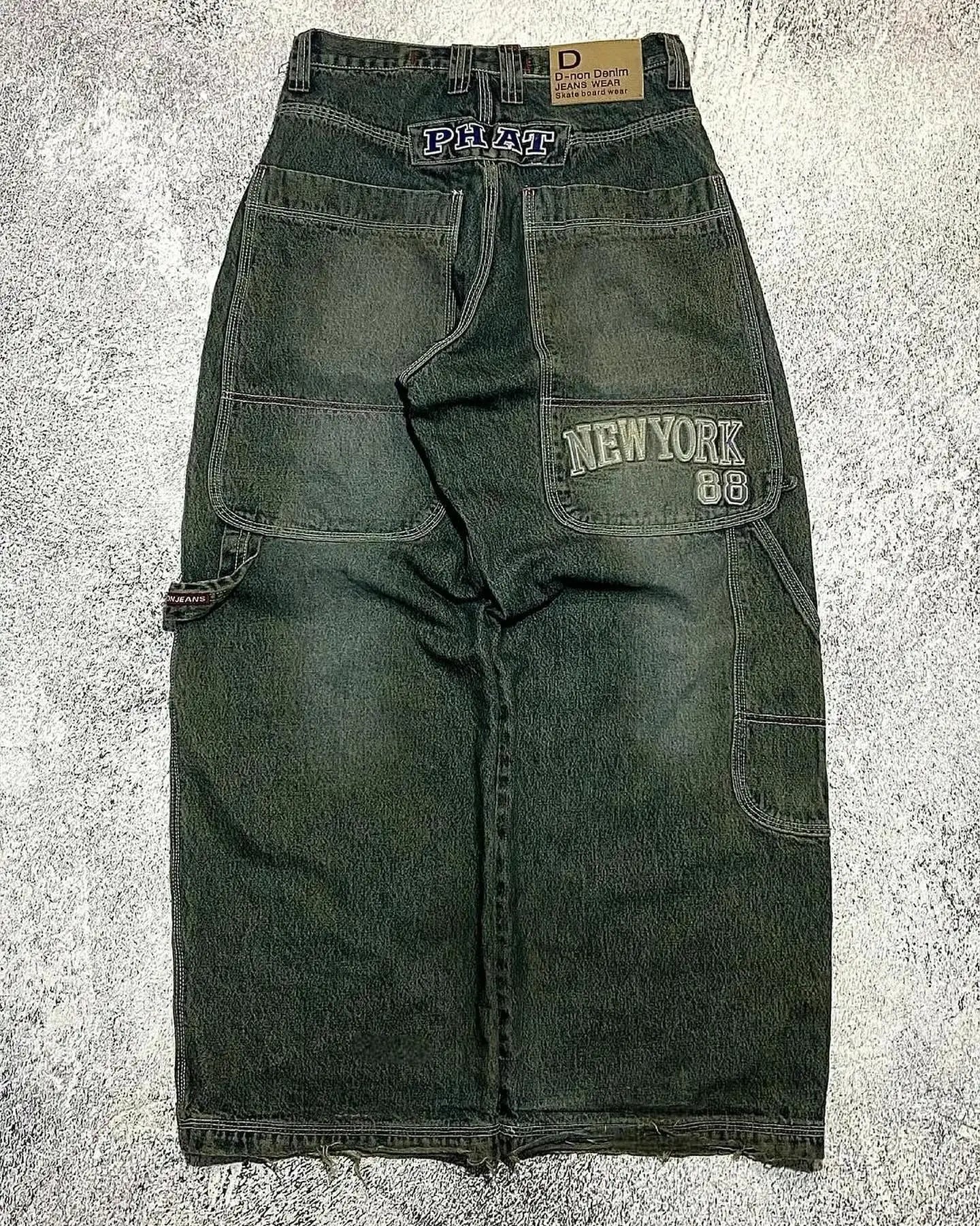 American New Fashion Oversized Pattern Printed Washed Jeans Men Y2K Gothic Rock Popular Casual Joker High Waist Wide Leg Pants