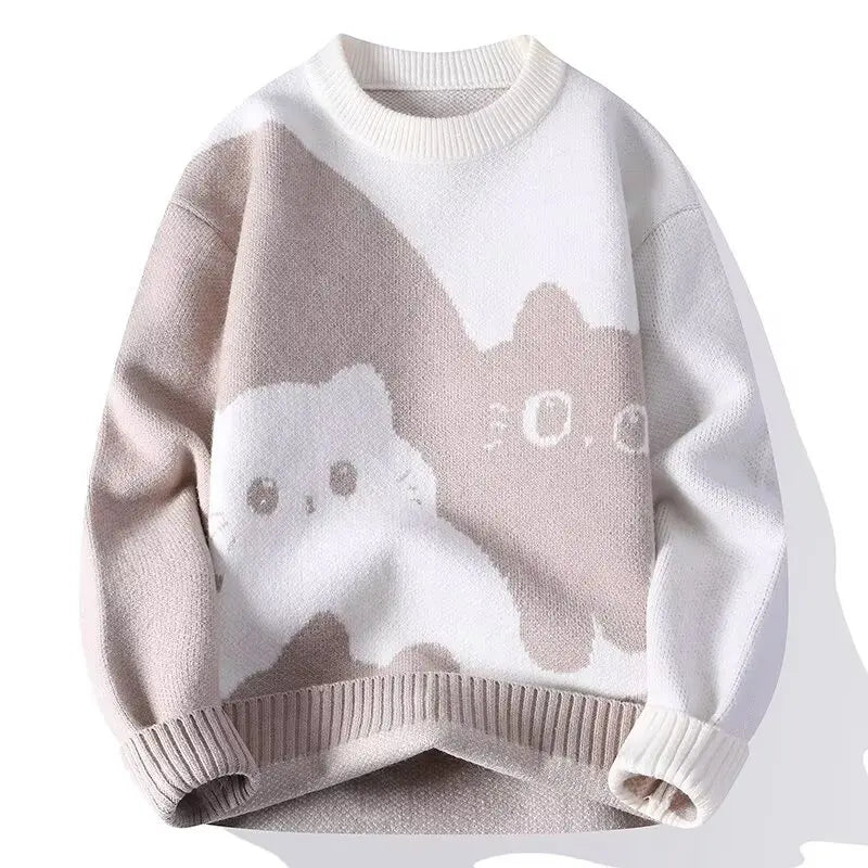Men Winter Oversized Warm Sweater M-6XL Japannese Cartoon Anime Knitted Sweater Hip Hop Quite Pullover Women Home Fashion Top