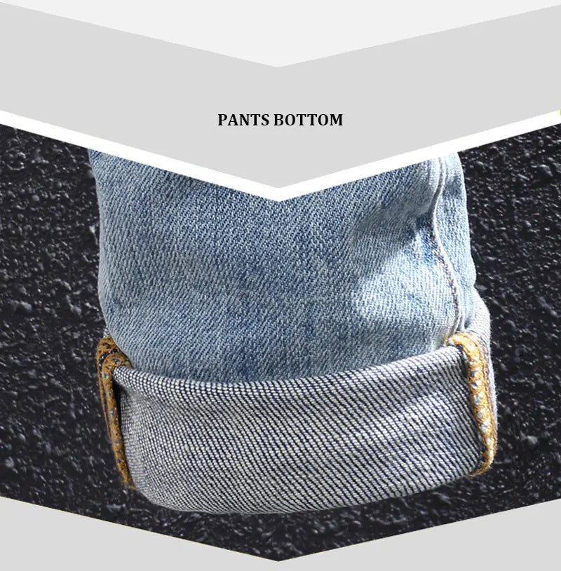 Fashion designer men's retro washed light blue elastic slim fit printed corrugated jeans men's Italian style retro denim pants h