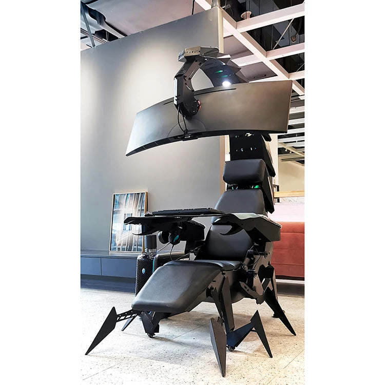 Ergonomic cooling Integrated Scorpion Chair Workstation Chair automatically tilts to support up to five monitors