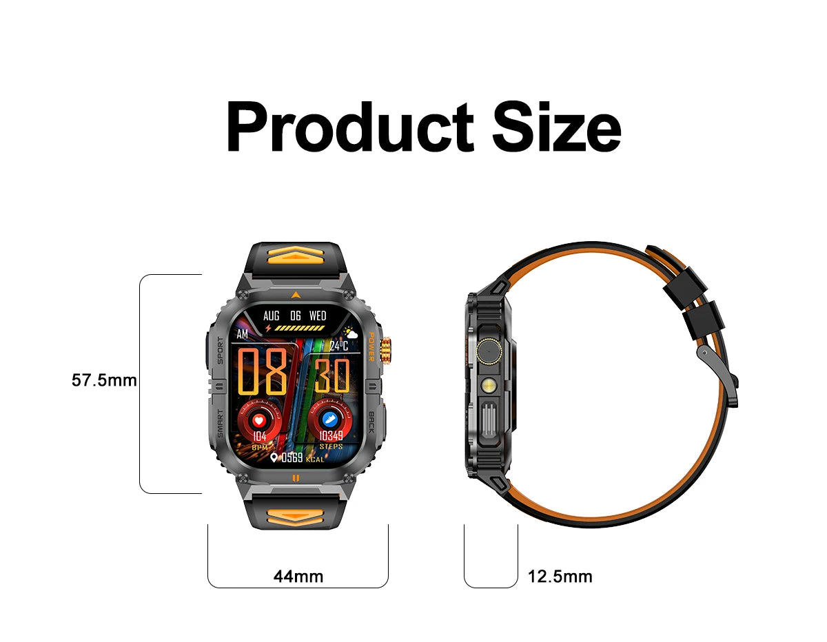 New 1000mAh military outdoor smartwatch for men, LED flashlight, IP68 waterproof, GPS sports, 2.01-inch Bluetooth call smartwatc