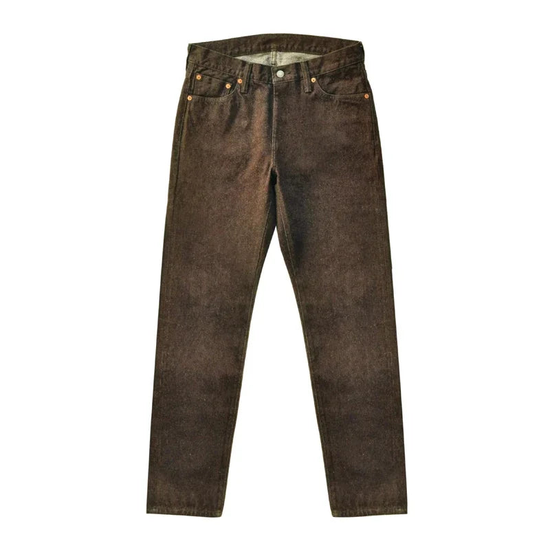 Saucezhan Men Jeans Brown Jeans Men Jeans Trousers  Selvedge Denim Jeans for Men Taper Fit Mens Jeans vintage 13.8 Oz