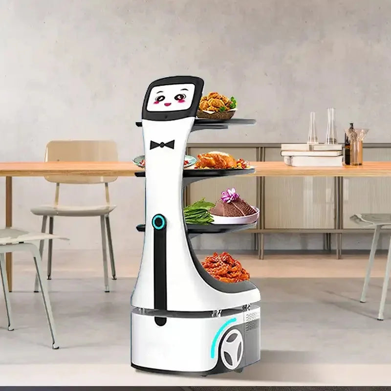 Customized Amy Humanoid AI Robot Waiter for Restaurant / Coffee Shop Automatic Walk and Talk Meal Delivery Robot