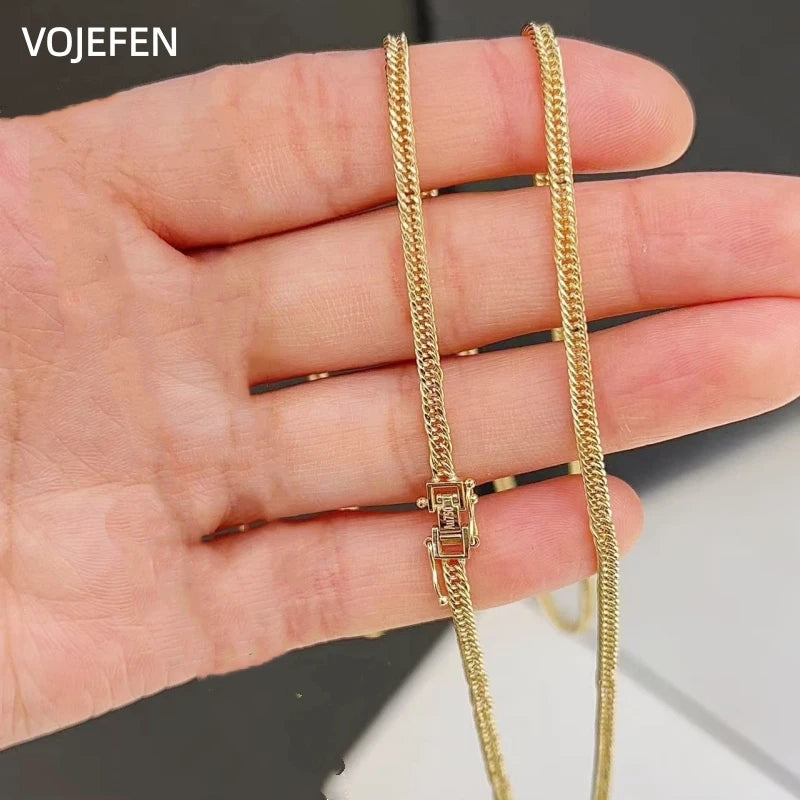VOJEFEN AU750 Gold Cuban Necklace Jewelry Genuine For Women/Men Pure Gold 3MM Chain Neck Jewel 2026 Brand Luxury Quality Choker