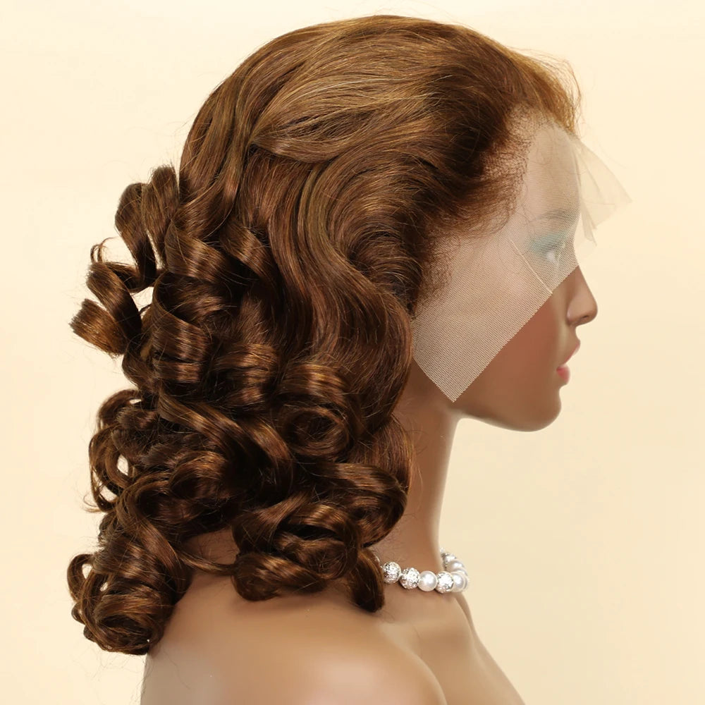 Romance Wave 13x4 Lace Frontal Human Hair Wig #4 Brown Colored Loose Wavy Transparent Lace Front Wigs For Black Women PrePlucked