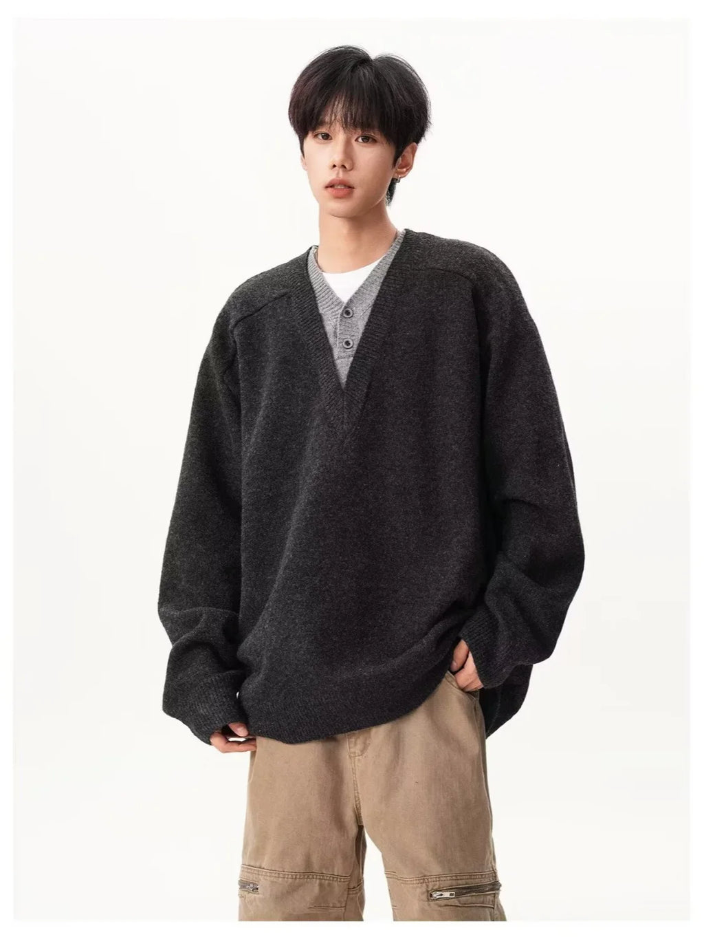 Fur Collar Pullovers Anime Mens Korean Japanese Minimalist Design Simple Clean Look Elegant Pure Advanced Aesthetics Premium Top