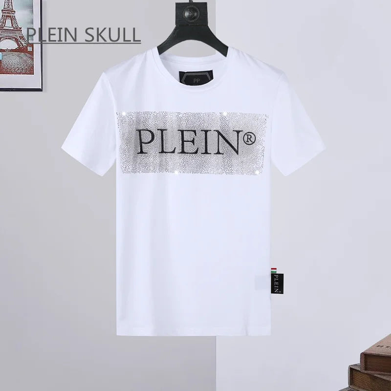 PLEIN SKULL Lightweight Men's T-shirt Fit Gothic Punk Party Short Sleeve Top Round Unisex Sports Retro Summer Trend Neck Tee