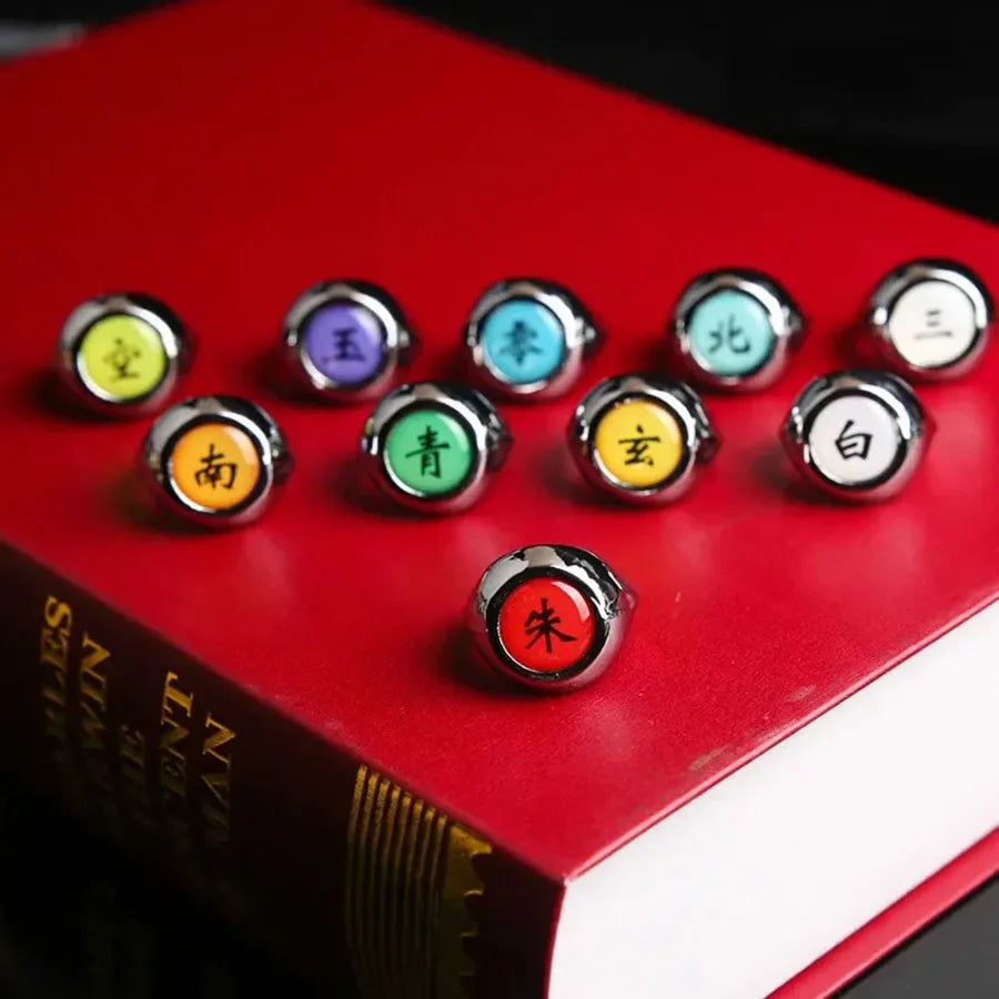 10pcs Bandai Naruto Akatsuki Rings Anime Itachi Figure Cosplay Action Accessory Jewerly Cool Boys Children Kids Toys Gifts