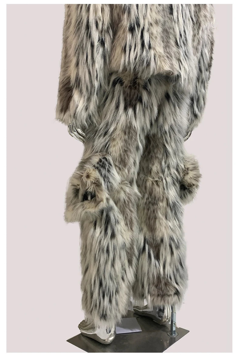Mauroicardi Winter Long Colorful Multicolored Thick Warm Hairy Fluffy Faux Fur Wide Leg Pants Men Runway Fashion Streetwear 2025