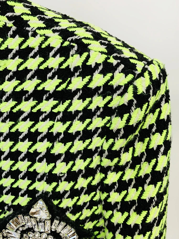 HIGH STREET Newest 2026 Fashion Designer Women's Lion Buttons Logo Beaded Houndstooth Tweed Jacket