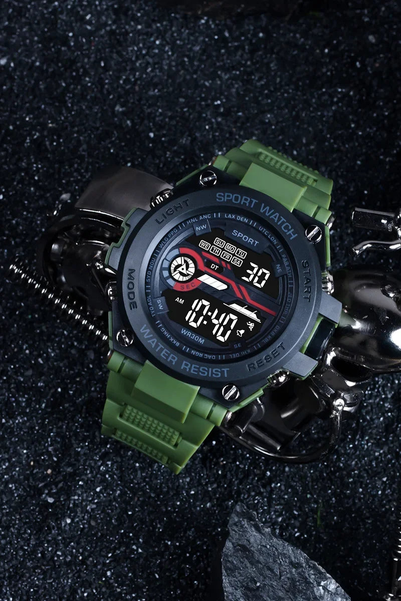YIKAZE Men's Sports Watch Waterproof Man Sport Watches Multifuction LED Digital Military Watch Alarm Clock Electronic Wristwatch