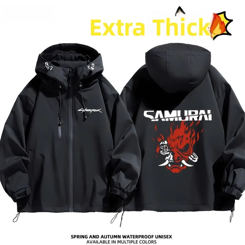 2077 Game Anime Surroundings Casual Men's Autumn Winter Thiened Faionable All-Match Hooded Jaet Waterproof Po...