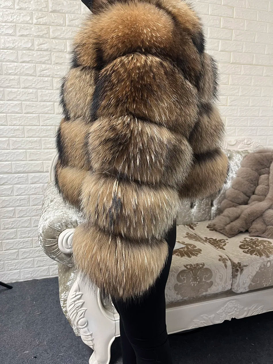 2025 maomaokong Super Hot Winter Women Luxury Thick Real Raccoon Fur Coat Natural Fox Fur Jacket Plus Size Jackets Female Vest