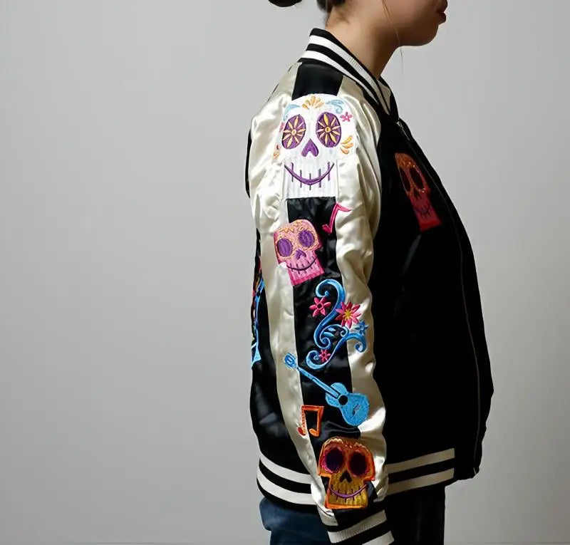 Premium Sukajan Hamahiga Full Embroidery Patchwork Jacket Outerwear Color Block Youth Trend Standard Fit Long Sleeve Zipper C...