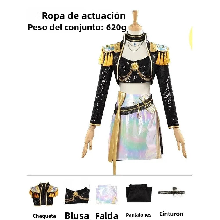 Kpop  Magic Girl Cosplay Costume Children Adults Anime Mila Performance Black Gold Costume Full Set for Halloween