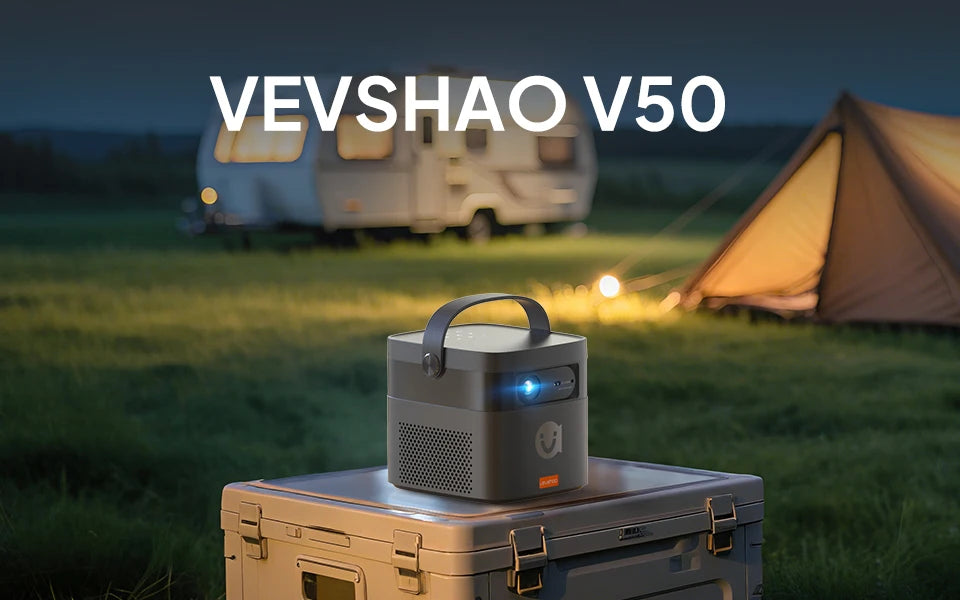 VEVSHAO V50 400ANSI DLP Projector Airplay Miracast 15000mAh Battery Android 9.0 TOF Focus 3D Portable Outdoor Movie Projector