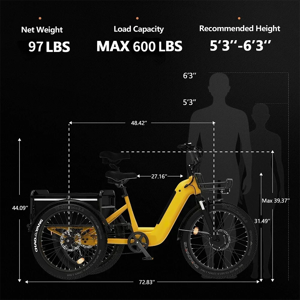Adult 3-Wheel Electric Cargo Bicycle 500W Motor 48V15AH Battery 40km/h 24 Inch Tire Delivery E-Bike for Transport And Cargo