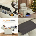 Power Recliner Chair with Lumbar Support, Armrest Storage, Tray Table, and Dual Charging Ports (Beige)