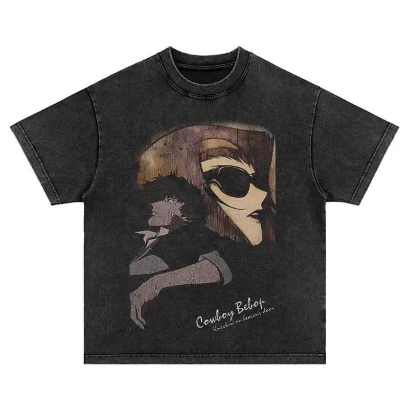 Japan Harajuku Hip Hop Streetwear Summer Anime Pattern Print T-Shirt Vintage Trend Washed Fashion Oversized Cotton Tshirt Tops