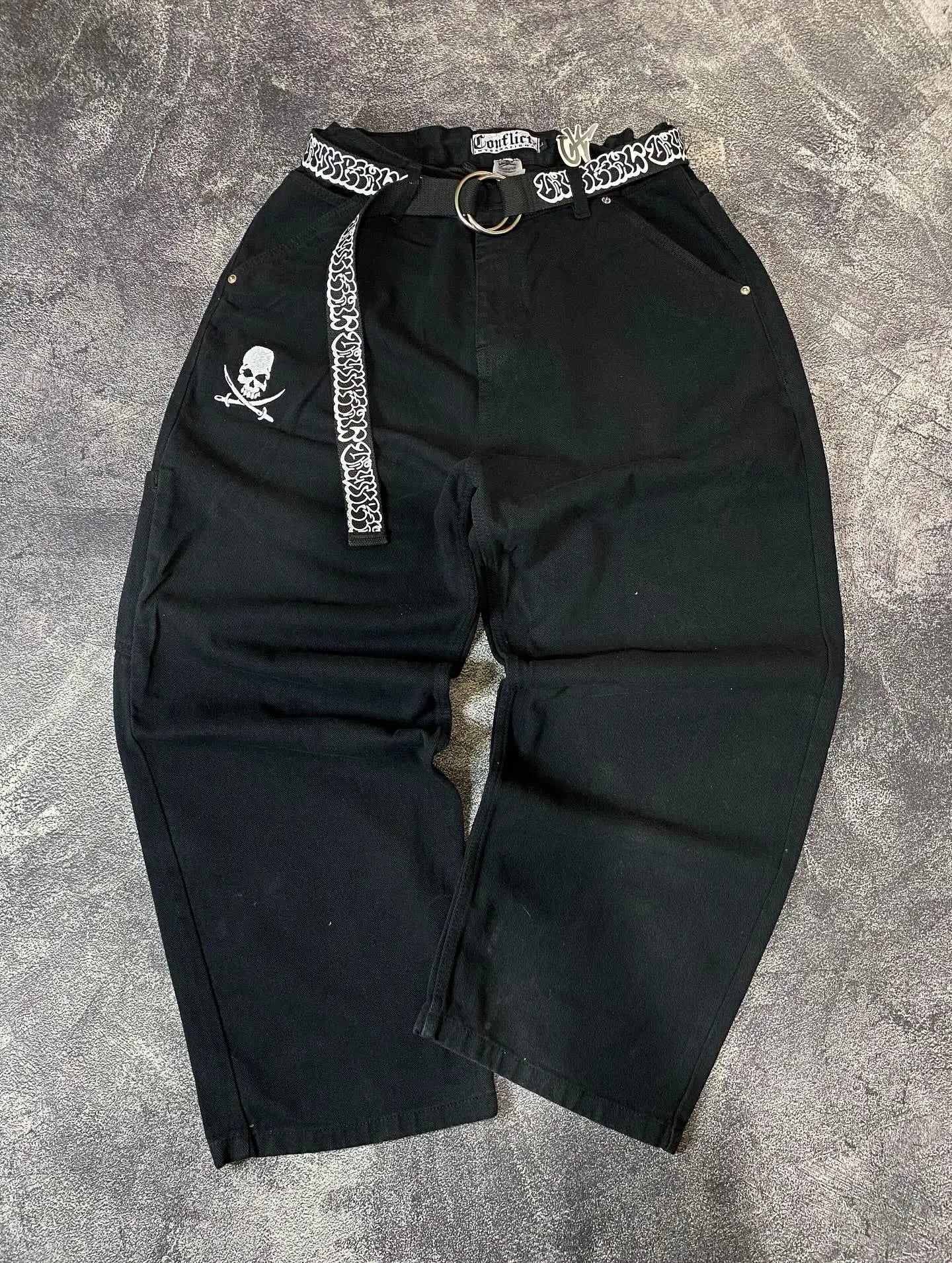 Punk Dark Style Skeleton Jeans Autumn High Street Harajuku Anime Cartoon Printed Wide Leg Pants 2025 Fashionable Oversized Pants
