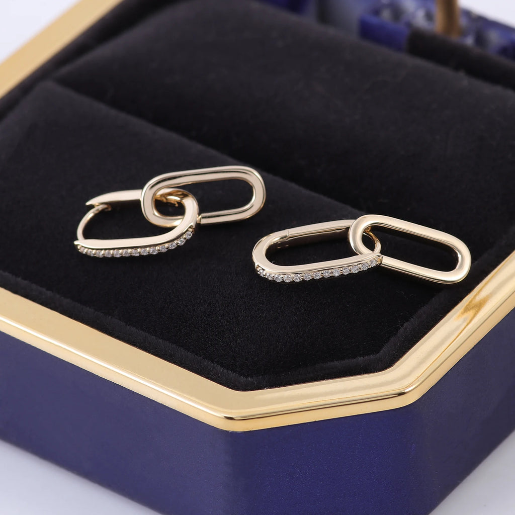 Provence Double Link Oval Hoop Earring 10K Gold DEF/VS Lab Diamonds Luxury Huggie Earrings for Women Men Personalized Custom