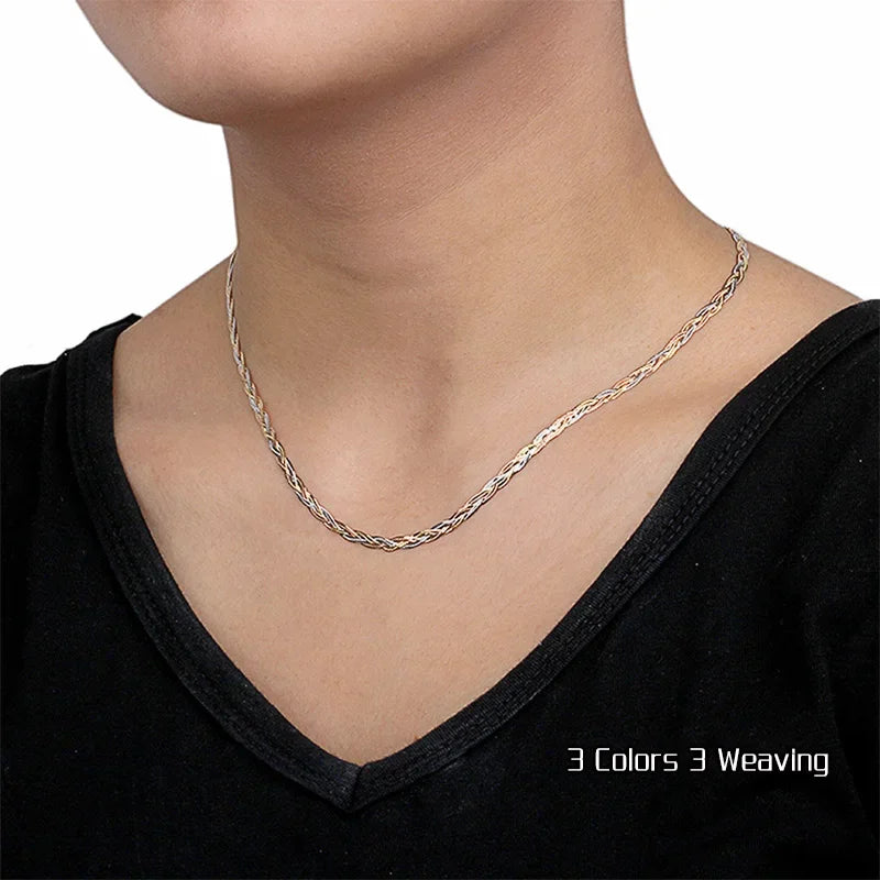 18k Gold Necklace New Weaving Wide Chain Unisex Women Men Girl Party Wedding Jewelry Trendy Hot Sale 2025 New Good Real 750 nice