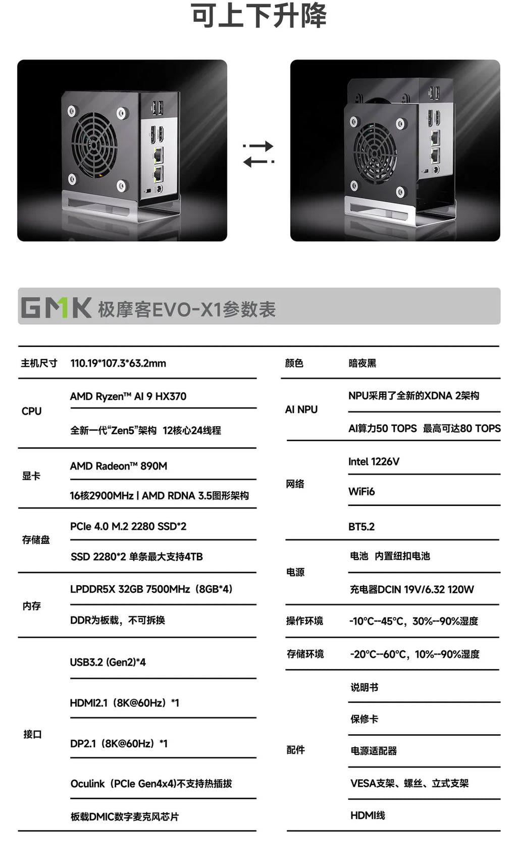 GMK EVO-X1 AI 9 HX 370miniPC Mini Host Ryzen Gaming Design Office Computer Host