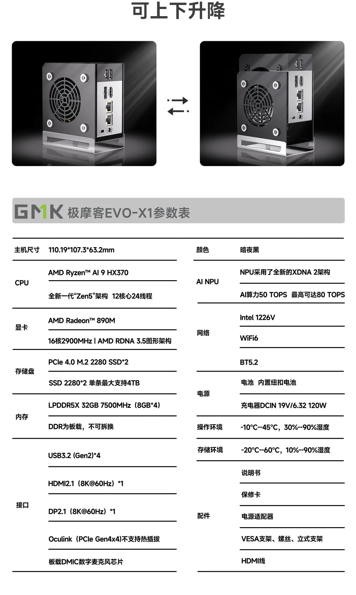 GMK EVO-X1 AI 9 HX 370miniPC Mini Host Ryzen Gaming Design Office Computer Host