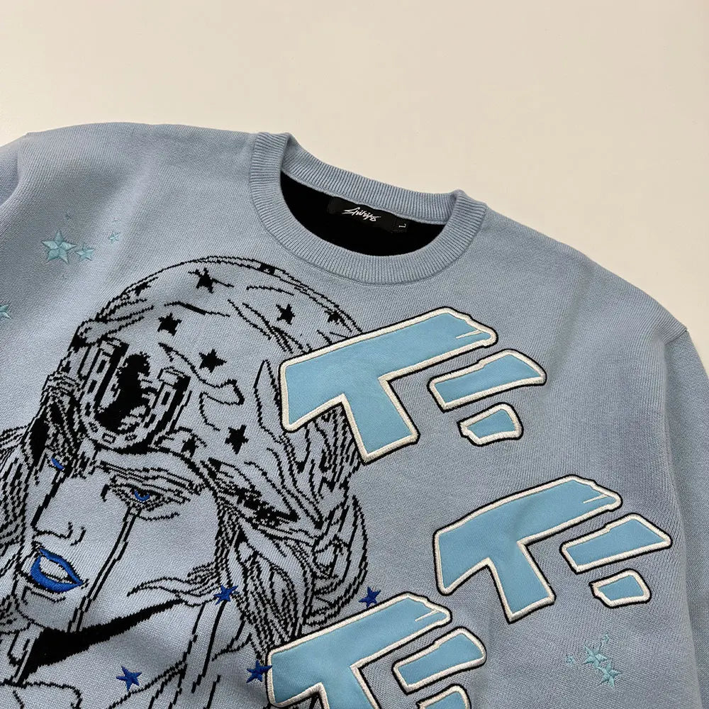 Heavyweight Anime Character Y2K Style Oversized Knitted Sweater Couple Loose Autumn Winter Overhead Knitted Pullover