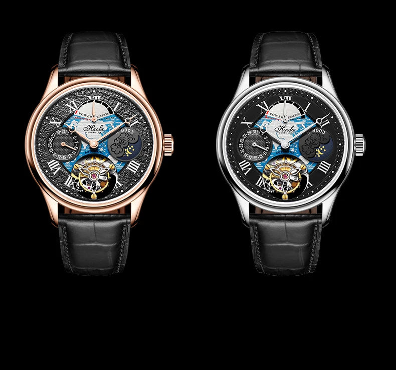 Haofa Automatic Flying Tourbillon Movement Watch Man Luxury Sapphire Skeleton Moon Phase Complete Calendar Watches For Men 8003