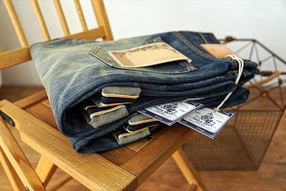 Sauce zhan Bamboo shaped yarn Mens Jeans Selvedge Denim Jeans Distressed Wash jeans for men Straight Fit 14 Oz