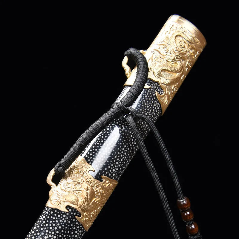 Premium Chinese Han Sword Folded Steel Damascus Blade Sharp Real Full Size Rayskin Scabbard Ready Battle Kongfu Dragon Katanas