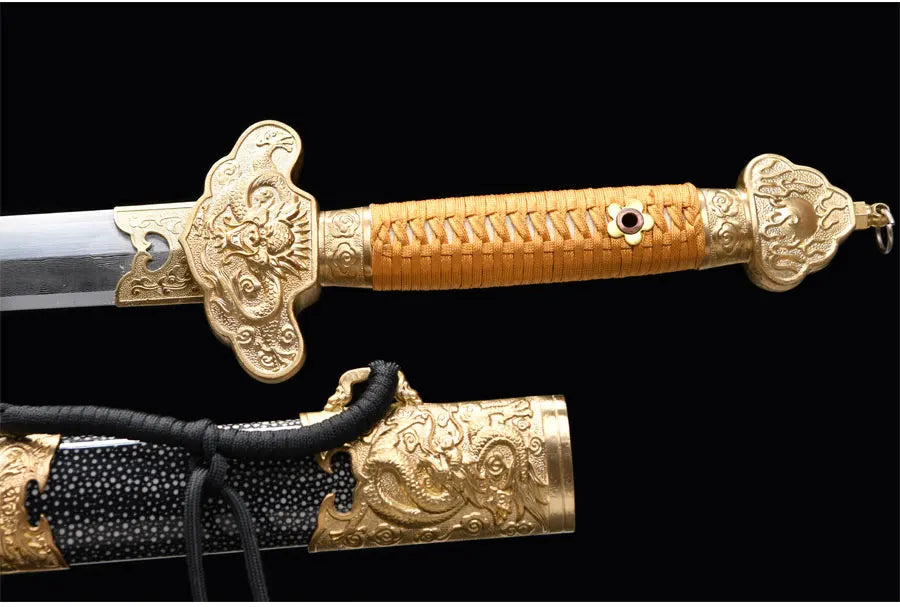 Premium Chinese Han Sword Folded Steel Damascus Blade Sharp Real Full Size Rayskin Scabbard Ready Battle Kongfu Dragon Katanas