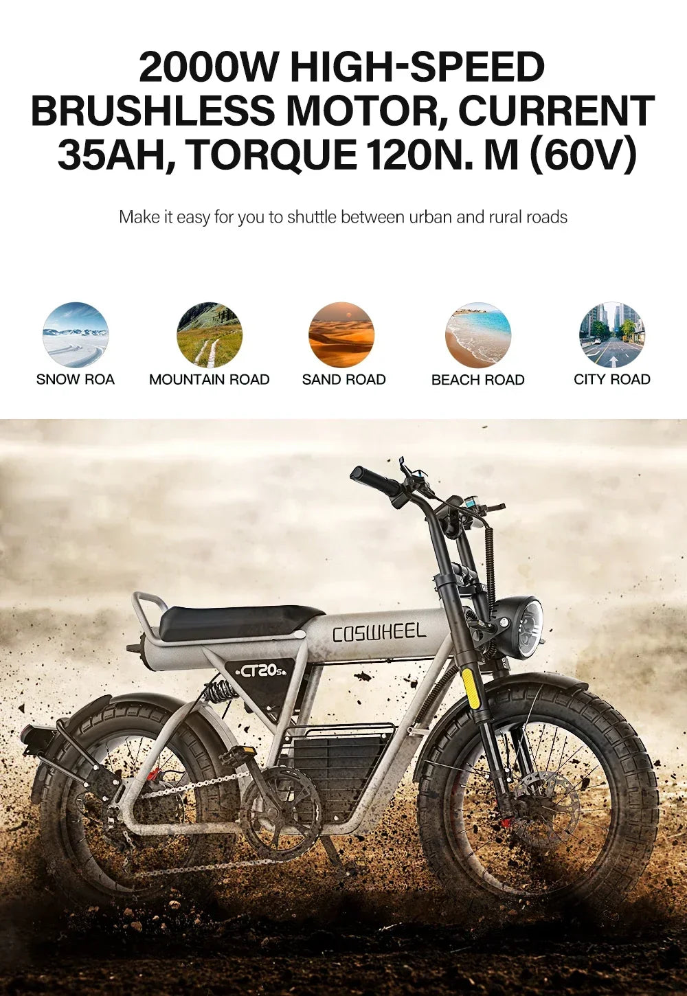 Coswheel CT20S Electric Bicycle 2000W motor 60V 27.5AH battery 90km/h E-bike 20 inch tire mountain off-road adult Electric bike