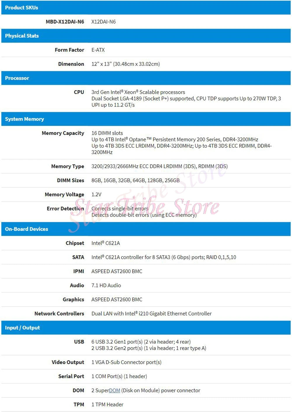 X12DAi-N6 Workstation Motherboard 2-Way LGA4189 C621A PCI-E 4.0 E-ATX Support 3rd Gen Xeon