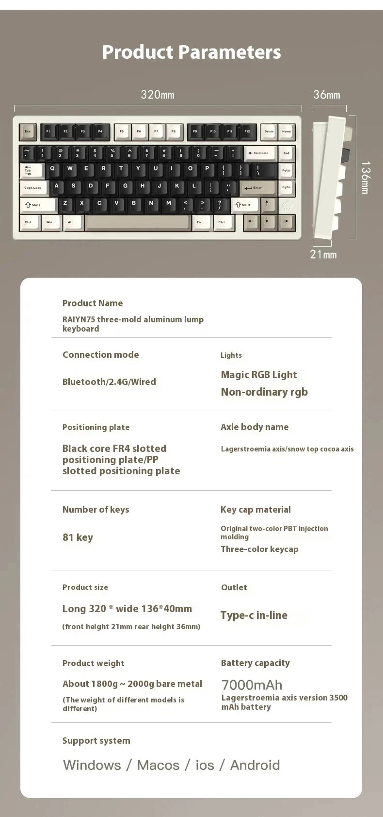 In Stock RAINY75 Mechanical Keyboard Hot-swap Aluminium Alloy Tri Mode RGB GASKET Gaming Keyboards Laptop Accessories custmgifts