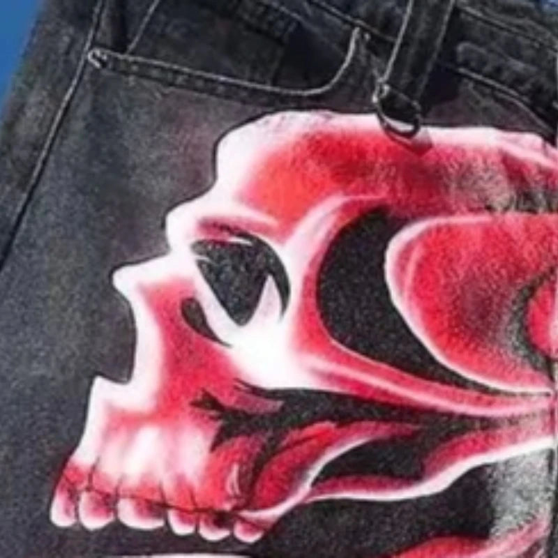 Y2K Hip Hop Streetwear Denim Jeans Anime Print Pattern Casual Fashion Loose Wide Leg Pants Trendy  Vintage Style Harajuku Unisex
