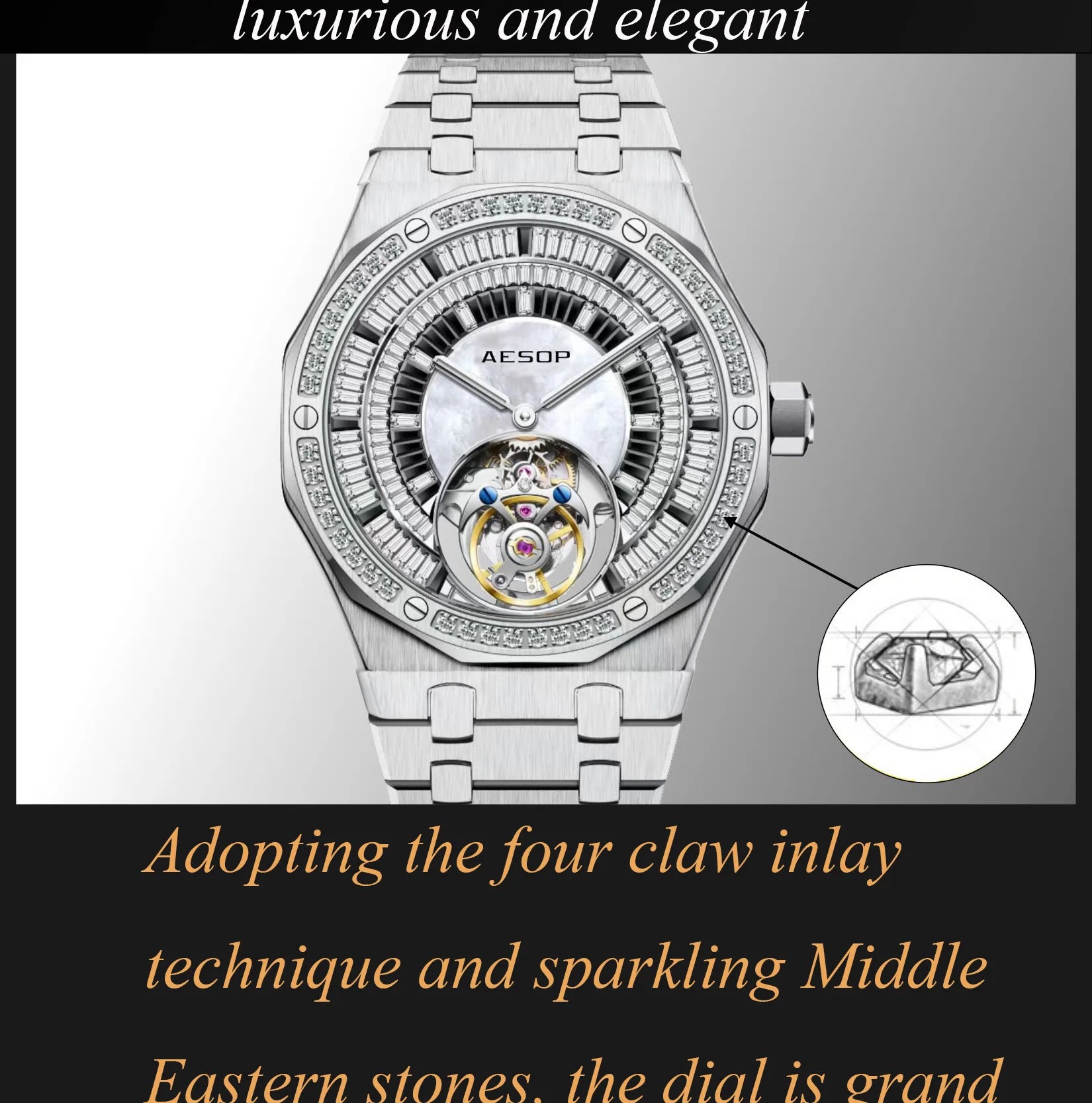 AESOP Automatic Tourbillon Mechanical Skeleton Watch For Man Watches Waterproof Wristwatches Sapphire Mirror Diamond luxury new