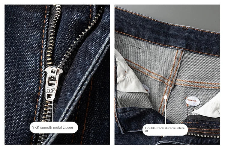 Light Luxury Blue Jeans Men's Autumn and Winter Thick 2024 New Simple and Versatile Casual Stretch Slim High-End Trousers