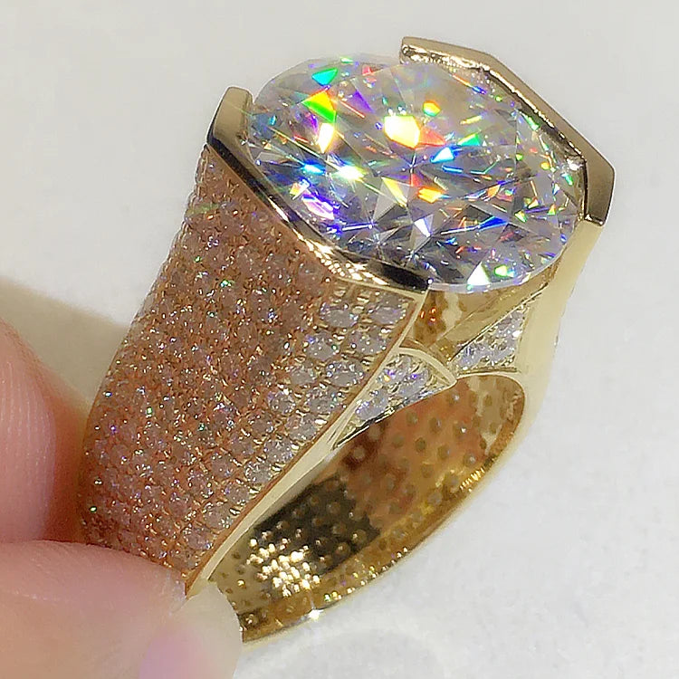 Custom Real 9K Yellow Gold Ring Men Engagement Anniversary Party Wedding Ring Round Moissanite Diamond Luxury 6 7 8 9 10 Carat