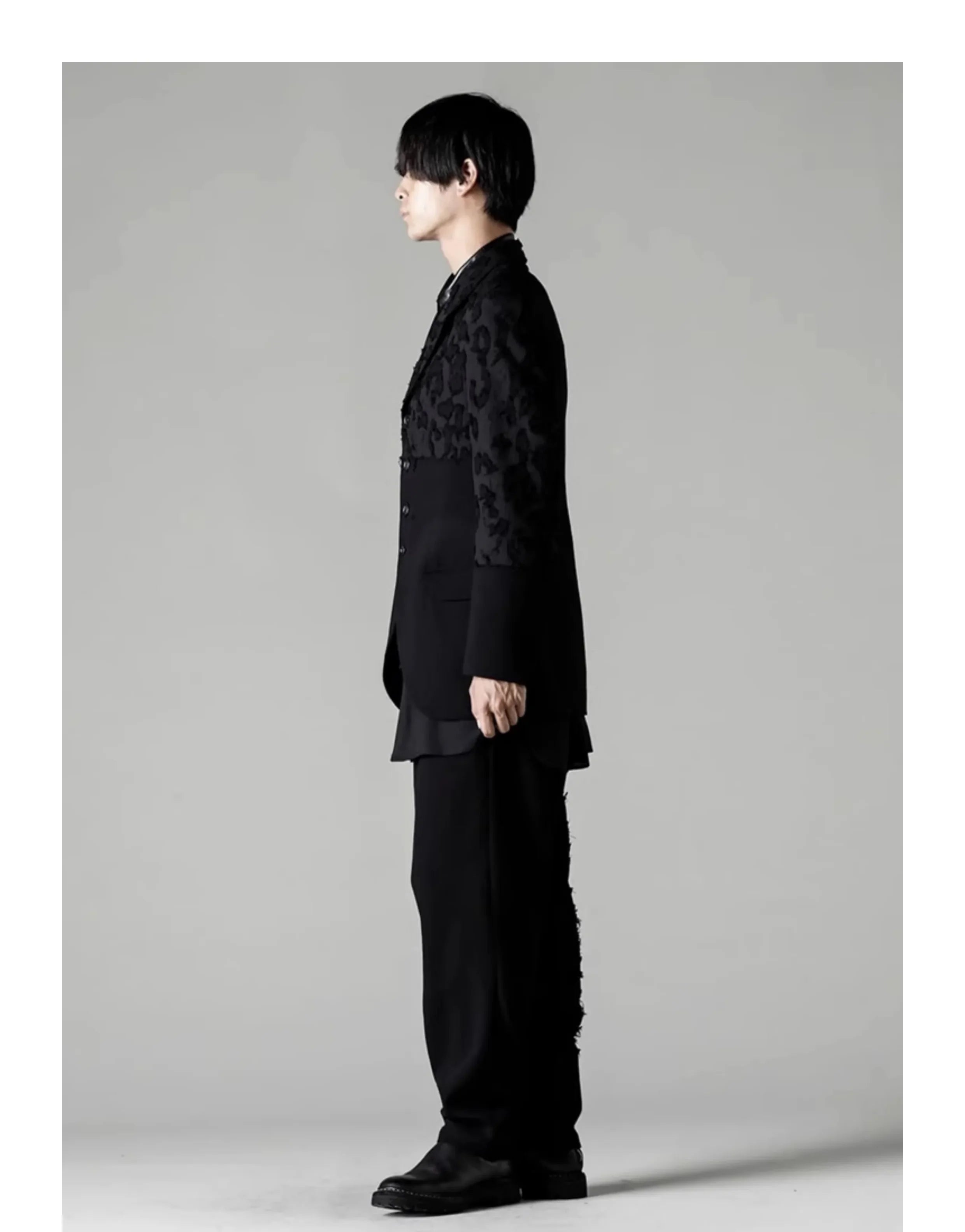 YOJI OOAK Design sense men's patchwork single breasted suit jacket special processing leopard print style 4 button top