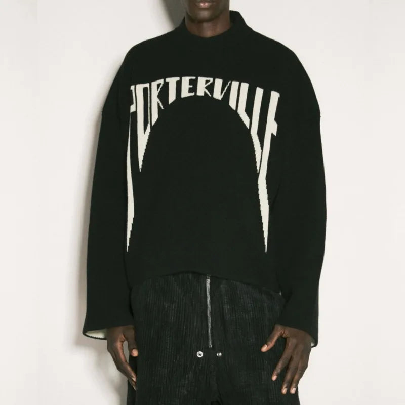 HKSH Spring Autumn Winter Men's Tide RO Heavy Niche O-Neck Letter Jacquard Knitted Pullover Silhouette Loose Dark Sweater HK3476