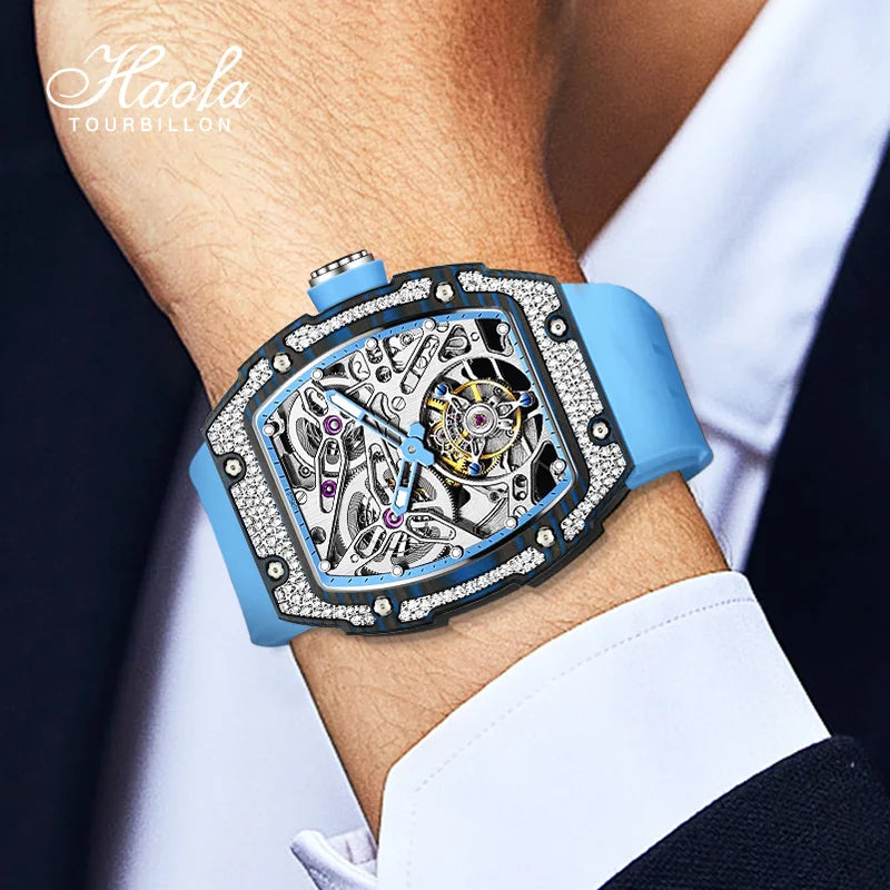 Haofa Automatic Tourbillon Man Watch Carbon Fiber Case Skeleton Mechanical Movement Men's Luxury Watch tourbillon reloj 1901-3